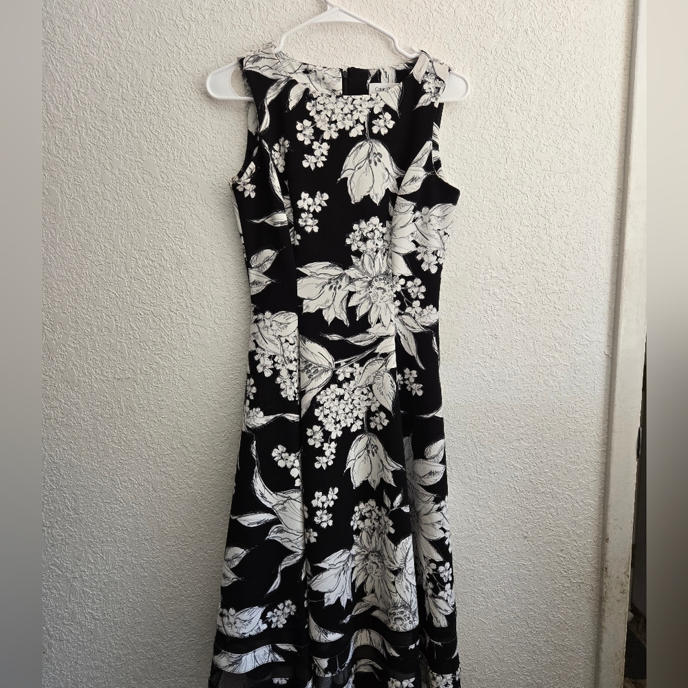 Calvin Klein Black and White Floral Midi Dress
